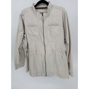 Gap Womens XXL Beige Utility Field Jacket Full Zip Drawstring Waist Khaki Twill